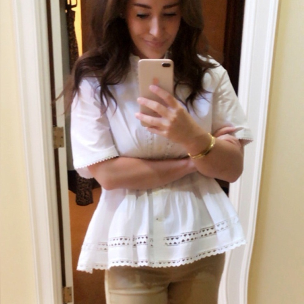 Kate Spade Bromme Street Embroidered Peplum Buttom Down, Small